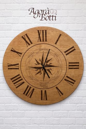 Agorà Botti Orologio da Parete di Rovere con la Rosa dei Venti - 52 cm di Diametro