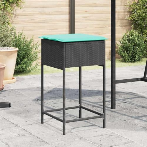 sephironlbb Garten-Barhocker mit Kissen 2 STK Schwarz Poly Rattan wetterfest pulverbeschichteter Stahl 40x40x76 cm stapelbar mit abnehmbarem Bezug ideal für Balkon Terrasse Garten Relax