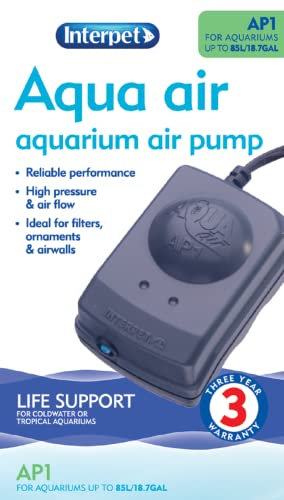 Interpet Aqua Air Oxygen Pump for Aquarium Fish Tank Aeration, Quiet, Powerful, 1 Outlet, AP1 for Aquariums 21-50 Litre