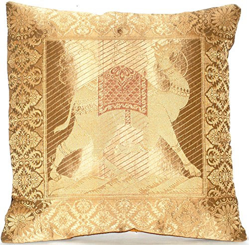 Golden Indische Seide Deko Kissenbezüge 40 cm x 40 cm, Extravaganten Kamel Design für Sofa & Bett Dekokissen, Kissenhülle aus Indien. Angebot gültig bis zum Ende des Monats