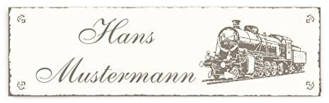 Selbstklebendes Türschild « DAMPFLOKOMOTIVE » Schild mit persönlichem Namen - Klingelschild Shabby Vintage - Lokführer Schaffner