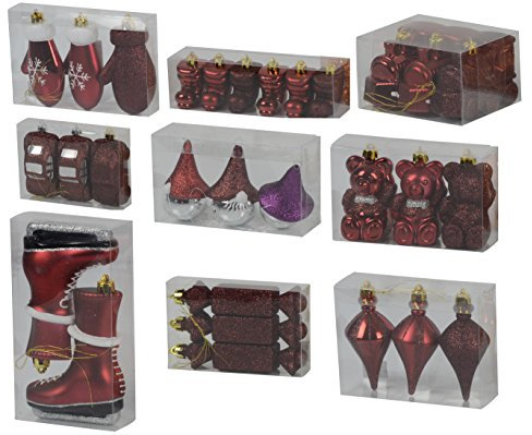 Geschenkestadl 29 Weihnachtsanhänger Handschuh Stiefel Zug Nikolaus Bonbon Eiszapfen Bär Auto Schlittschuh Glitzer glänzend matt Baumschmuck Weihnachten Anhänger Farbe Rot