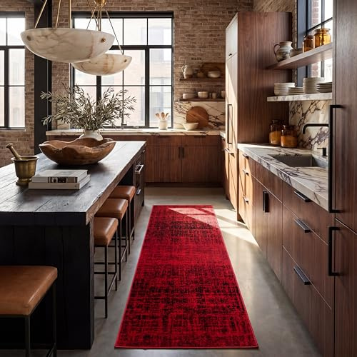 SAFAVIEH Adirondack Collection Runner Rug - 2'6 x 8', Red & Black, Modern Abstract Design, Non-Shedding & Easy Care, Ideal for High Traffic Areas in Living Room, Bedroom (ADR116F)