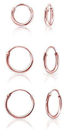 Set Orecchini Donna Oro Rosa - Orecchini Donna Cerchio Argento 925 Placcati Oro Rosa 18K - Cerchietto Orecchino - Orecchino Helix/Cartilagine/Piercing Naso - Diametro 8, 10, 12 mm