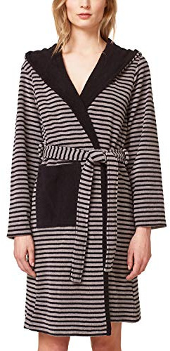 ESPRIT Bademantel Striped Anthrazit mit Kapuze Streifen