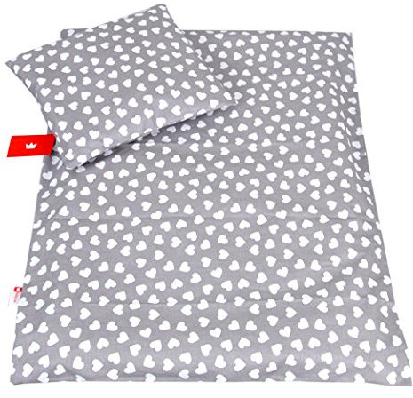 Babylux 2 TLG. Set Bezug für Kinderwagen Stubenwagen oder Wiege Garnitur Bettwäsche Kissen Decke 60 x 78 cm (95. Herzen Grau)