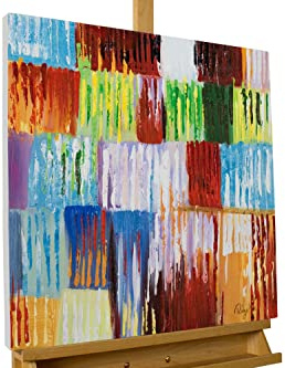 KunstLoft Leinwandbild | 100% HANDGEMALT | 60x60cm | Gemälde 'Rainbow Vibes' | Abstrakt | Bunt | Wandbild Wohnzimmer