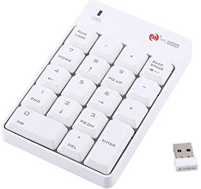 USB-Zehnertastatur, 2,4 GHz Kabelloser USB-Zehnertastatur-Nummernblock, 18 Tasten für Laptop-PC, weiß(Weiß)
