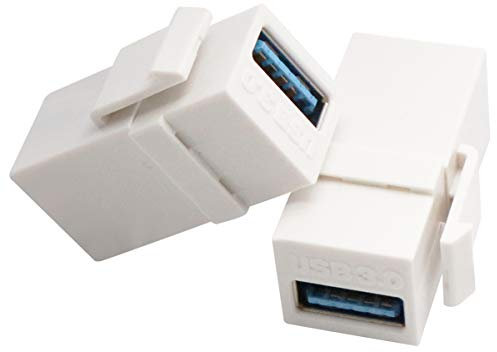 AAOTOKK USB Keystone Adaptador USB 3.0 A Jack Keystone Hembra a Hembra Adaptador Transmisión de Datos Conector para Panel de Salida de Placa de Pared (Blanco/2 Unidades)