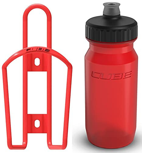 Cube HPA Cage - Tango Red & Feather Bottle - Red, 750ml / Lightweight Bicycle Cycling Cycle Bike MTB Mountain Road Water Drink Flask Bidon Bracket Mount Holder Carrier Part HPC HPP Set Accessories