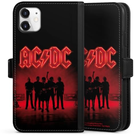 Klapphülle kompatibel mit Apple iPhone 11 Handyhülle aus Kunst Leder schwarz Flip Case ACDC Offizielles Lizenzprodukt Band