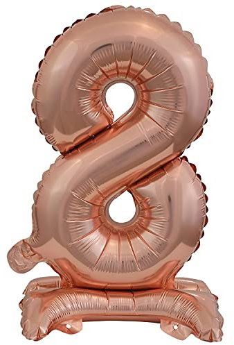 Stehender Folienballon Zahl 8 in Rosegold als Deko für Geburtstag, Party und Jubiläum | Höhe: 38cm mit Basis | kein Ballongas notwendig | Rose Gold Zahlen Ballon Dekoration Folienballons