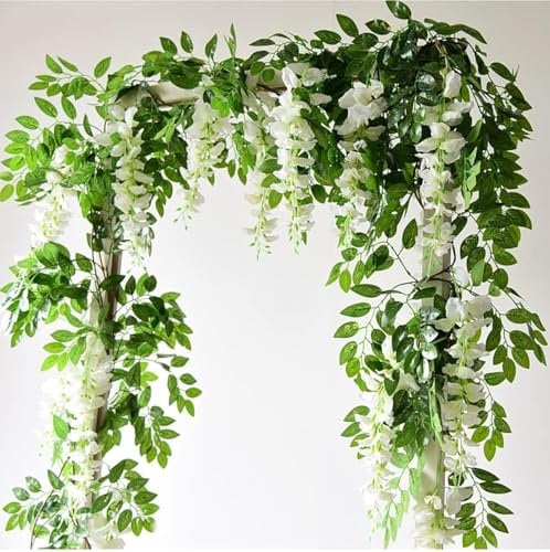 Anforsun Künstliche Glyzinienrebe, künstliche Seidenblumen, hängende Reben, Pflanzen, künstliche Girlanden für Garten, Outdoor, Wand, Grün, Dschungel, Party, Hochzeit, Bogen, Blumendekoration (1