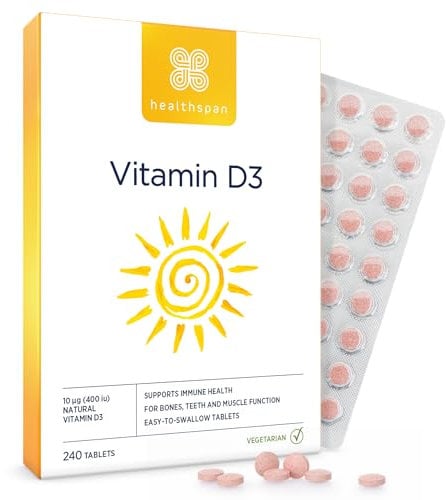 Healthspan Vitamin D3 10µg (8 Months' Supply) | Support Your Immune Health & Promotes Healthy Bones, Teeth & Muscles | Vegetarian
