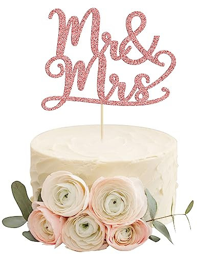 Gyufise Rose Gold Glitter Mr Mrs Cake Topper Mr and Mrs Cake Decoration Mr & Mrs Cupcake Topper for Wedding Engagement Bridal Shower Party Cake Decoration Supplies 1 Pack