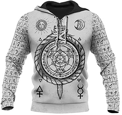 JJLLAZAD Viking Jormungandr Tattoo Pullover Pullover,Norse 3D-Druck Lose Große Tasche Hoodie, Herren Herbstmode Street Kapuzenpullover,Norse Symbol Hoodie,M
