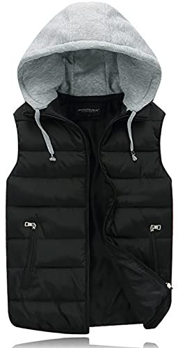 Ommda Doudoune Sans manches Homme Coupe-Vent Gilet Matelassé à Capuche Hiver Extérieur Chaud Puffer Blouson sans Manche Le noir M