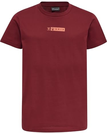hummel Unisex Kinder Hmloffgrid Tee S/S Kids T Shirt, Rhubarb/Nasturtium, 128 EU