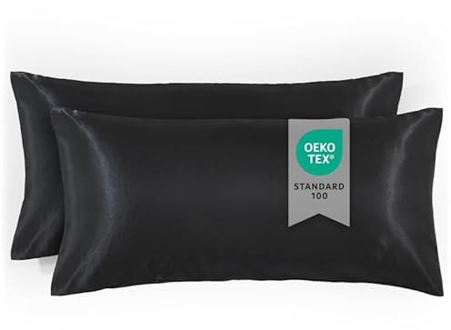 Blumtal - Taie Oreiller Satin pour Cheveux 50 x 70 cm - Lot De 2 - Taie d'oreiller en Satin Certifié Oeko-Tex Antistatique - Noir