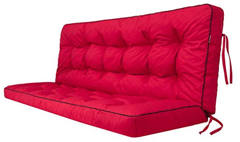 Bjird Bankauflage für Gartenbank, Polsterauflage für Hollywoodschaukel, Gartenschaukelkissen, Sitzkissen und Rückenkissen, gesteppt, inkl. 2 Seitenkissen, 150 x 49 x 56 cm - rot