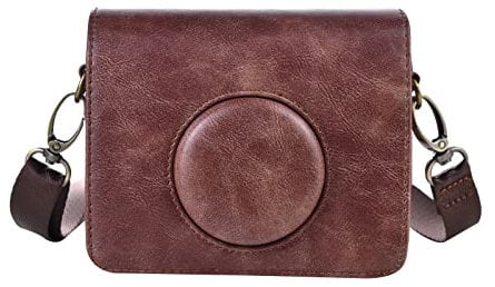 Rieibi Mini EVO Case - Retro PU Leather Protective Case for Fuji Mini EVO Instant Camera - Removable Case with Adjustable Shoulder Strap - Coffee