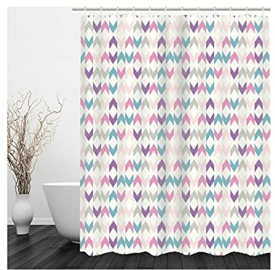 Aotiwe Duschvorhang Rüschen, Duschvorhang Rustikal Pfeilmuster Rosa Lila Blau 165X180cm für Badezimmer mit Duschvorhangringen
