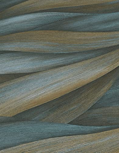 Non-Woven Wallpaper 10257-08 Casual Chic Waves Pattern Blue Dark Green