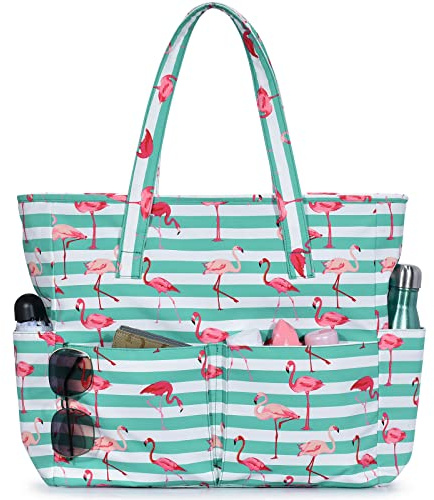 oscaurt Beach Bags for Women Large Waterproof Sandproof Beach Tote Swim Pool Bag with Zipper for Travel Vacation Essentials
