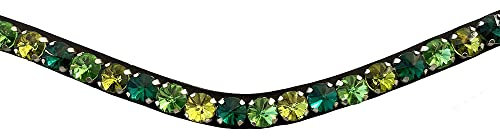 Leone Equipment Stirnriemen Pferd - Stirnriemen Pferd Glitzer für Warmblut, Vollblut und Pony - Trensen Stirnband - Pferde Stirnband -Grün (Pony, Dunkelbraunes Leder)