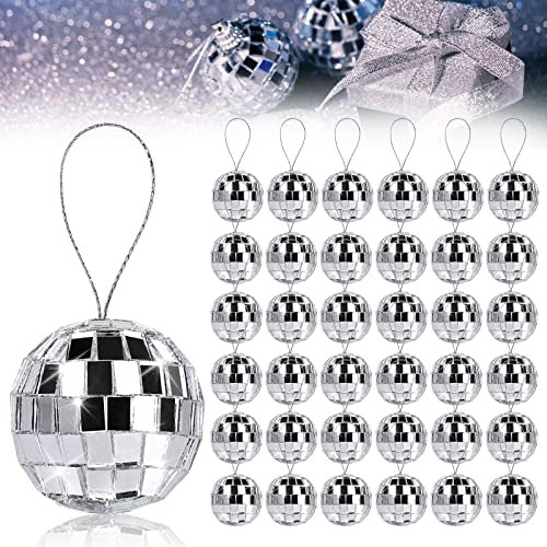 Spiegelkugel Discokugel, Vegena 36 Stück Silber Spiegelkugel 3cm Disco Kugel Disco Ball Mirrorball Hängekuge für Party Geburtstag Hochzeit Dekoration Lichteffekt