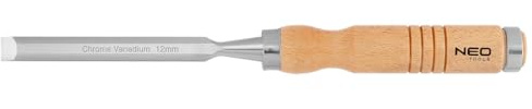 NEO TOOLS Holzmeißel, Meißel, Stechbeitel, Klingenbreite 10-38 mm (12mm) | Klinge aus CrV-Stahl, Holzgriff fur Komfort, Schlagverstärkung, Metallringe an den Griffen, Nachschärfbar