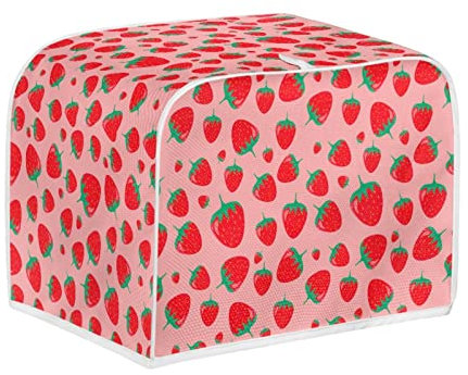 Kuiaobaty Pink Strawberry Print Toaster Dust Cover 2 Slice,Linen-like Dust-proof Cover Fits for Most Standard 2 & 4 slice Toasters,M