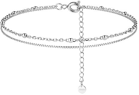 ORAZIO Argent 925 Multicouches Bracelet de Cheville pour Femmes Coeur Boule Ronde Zircon Multiples Styles Bracelets de Cheville avec Chaîne Ajustable Bijoux de Pieds pour la Plage D'été 6