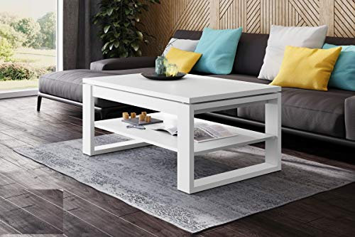 designimpex Design Couchtisch Multifunktion Arbeitstisch Tisch Nuo Ablage Esstisch, Farbe:Weiß matt