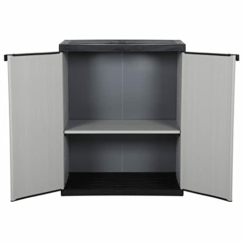 Homgoday Garten-Lagerschrank mit 1 Boden Werkzeugschrank Gartenschrank Beistellschrank Haushaltsschrank Balkonschrank Terrassenschrank Wetterfest Grau und Schwarz 68x40x85 cm