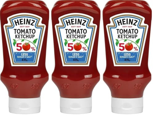 Heinz Tomato Ketchup 50% less sugar and salt, 400ml (Pack of 3)