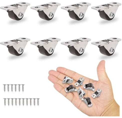 1/2 Inch Mini Rigid Caster Wheels, Micro Low-Profile,8‑Pack,17.5 lbs/Caster