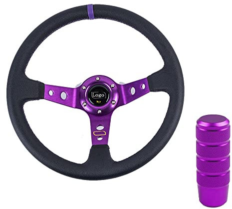 Volante Sportivo Auto,Volante A Calice Universale da 14 pollici 350mm PVC. Ruote dello sterzo di corse automobilistiche di cereale profondo del volante dello sport della deriva con la manopola del cam