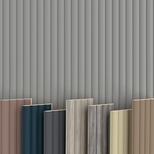 WAVE Lamellen 2,75m HEXIM - MDF Holz Lamellenwand Wandpaneele Lamellenverkleidung Wandverkleidung Lamellenpaneele Holzpaneele Natur (8 Paneele & Zubehör, Wave De Luxe Sandgrey)