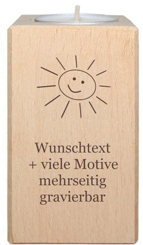 Teelichthalter mit Gravur - Name, Spruch, Motiv - mehrseitg beschriftet, aus Holz, Kerzenständer, Kerzenhalter, individuelle Geschenkidee, inklusive Teelicht – Kerzen