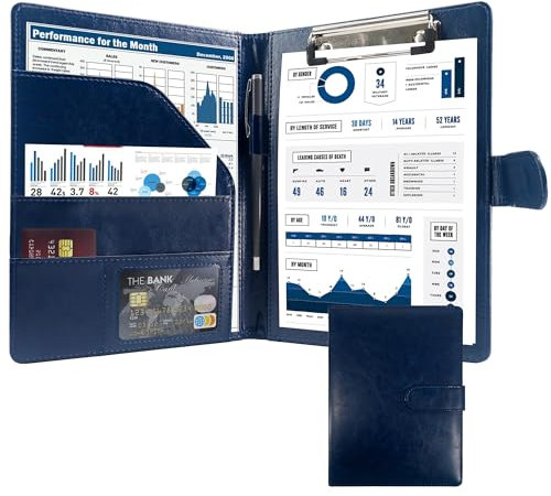 GraduatePro Cartella Portadocumenti A5 Pelle di Cerniera Chiusura magnetica Unisex per Ufficio Conferenza Cartellina Custodia Organizzatore con Quaderno-Blu