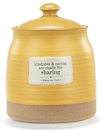 DEMDACO Pooh Classic Yellow Bear Everyday Collection Kindness and Caring Are Made For Sharing Honey Bee Yellow 5.5 x 5.5 Stoneware Cookie Pastry Counter Top Storage Container Jar