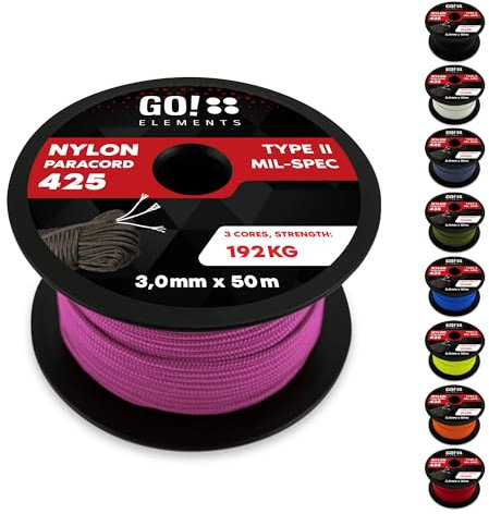 Paracord 425 Typ II | ø 3mm - 9 Kerne - max. 192 kg | 100% Nylonschnur, Allzweckseil - reißfest | Nylonseil, Armband, Hundeleine, Survival & Outdoor Seil