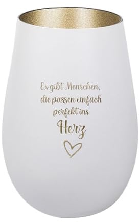 Der-Porzellan-Laden Windlicht mit Gravur Es gibt Menschen, Weiß Gold, Teelichthalter aus Glas mit Spruch, Tischdeko modern