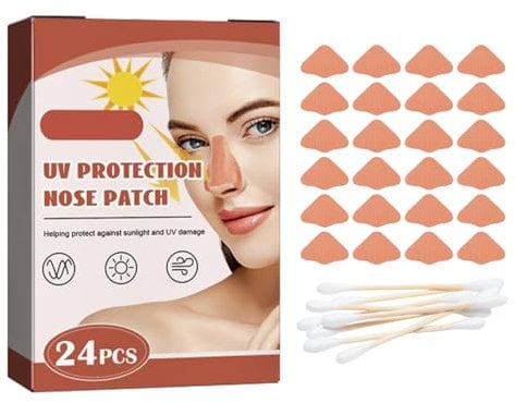 UV-Nasenschutz,Nase Sonnenschutz Nasenschutz,Sonnenschutz Nase Patch,Nasenpflaster Outdoor,Sonnenschutz-Nasenpflaster für Sommer,Outdoor,erfrischender UV-Schutz,(24pcs Patch/Wattestäbchen 10pcs)