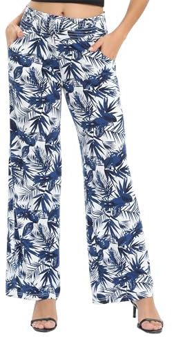 Urban CoCo Palazzo-Hose im Boho-Stil für Damen, weites Bein, Strandhose, hoher Taillenbund, Loungehose mit Taschen, #21, Groß