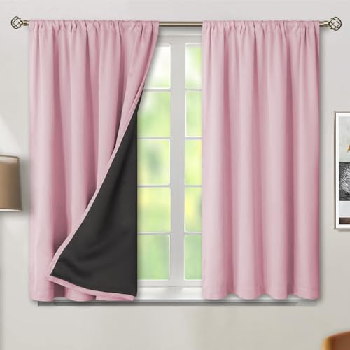 BGment Kurze Verdunkelungsvorhänge für Kinderzimmer, Kindervorhänge, wärmeisolierend, geräuschdämmend, vollständig verdunkelnd, für Mädchen, 2 kleine Vorhangbahnen je 106,7 x 114,3 cm (B x L), Rosa