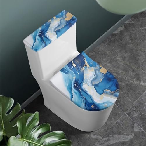 CREAMIC Blue Marble Print Toilet Lid Dust Cover and Toilet Tank Lid Cover Stretch Washable Toilet Lid Dust Covers for Bathroom Easy to Clean and Reusable