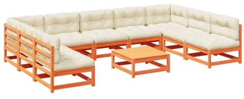 vidaXL 10-TLG. Garten-Sofagarnitur mit Kissen Wachsbraun Kiefernholz