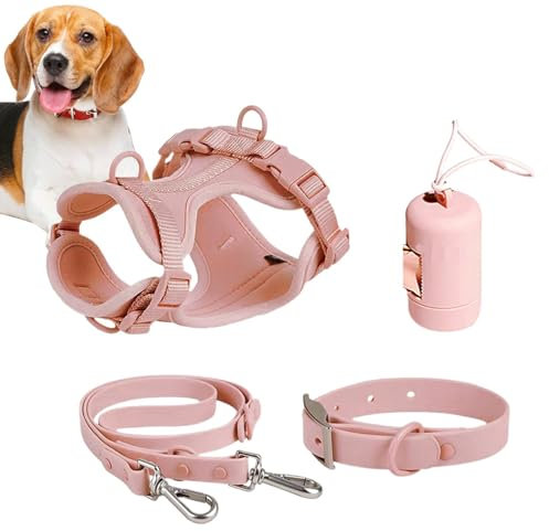 Hundegeschirr-Set, mittelgroße Hunde, Halsband mit Leine, Sicherheitshalsband, verstellbar, mit Kotbeutelhalter